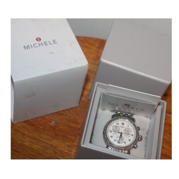 $1845 Michele CSX Diamond Bezel Chronograph Watch w Box Extra Links & Batteries main image 7